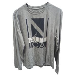 Men's Nautica Long Sleeve T-shirt Size Medium Gray Large Black White Logo